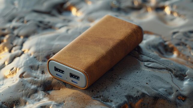 A clay style model of a portable power bank detailed with USB ports