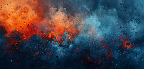 Collision of oceanic blues and fiery corals, crafting a dramatic grunge background.