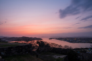 日本の鳥取県米子市の米子城跡のとても美しい風景
