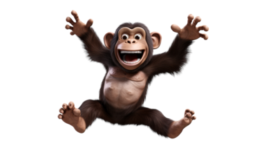 A playful cartoon monkey joyfully jumps high in the air