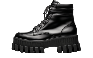 A pair of black platform boots standing tall in shadows