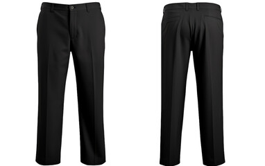 A pair of sleek black pants set against a crisp white background