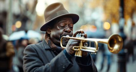 A trumpet player - obrazy, fototapety, plakaty