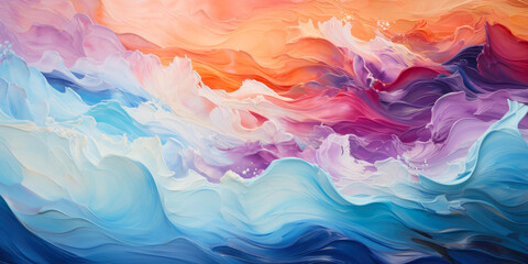 Fototapeta na wymiar Abstract rough colorful art oil painting on canvas, wave texture, oil brushstroke in wave shape