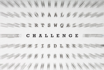 Word Challenge in crossword letters with motion focus effect