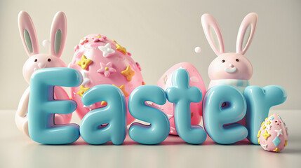 Happy Easter Background with 3d text colorful art