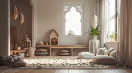 3D Muslim family decor with Ramadan decor