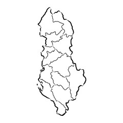 Hand draw map of Albania. Black line drawing sketch. outline doodle on white background.