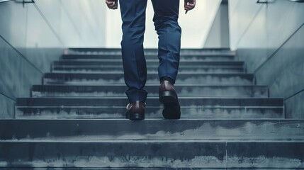 Motivation and Success: Businessman Ascending Staircase, Symbolizing Progress and Achievement