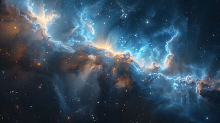 Glowing huge nebula with young stars and galaxy. Space background - obrazy, fototapety, plakaty