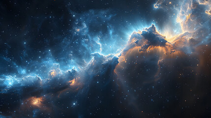 Fototapeta na wymiar Glowing huge nebula with young stars and galaxy. Space background