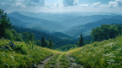 Fototapeta na wymiar Landscape of mountain in summer. Created with Ai