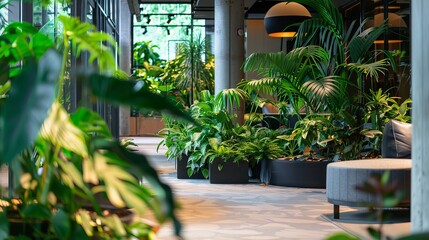 Fototapeta na wymiar Inviting Office Environment: Greenery-Filled Workspace Promoting Sustainability, Productivity, and Wellbeing | ESG in Business