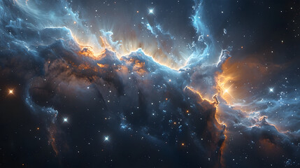 Glowing huge nebula with young stars and galaxy. Space background - obrazy, fototapety, plakaty