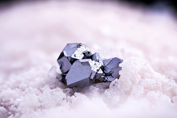 galena on white dolomite and quartz from Krushev Dol mine, Madan, Bulgaria. macro photography...