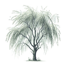 water color  on Willow tree on isolated on white background with painting vector 