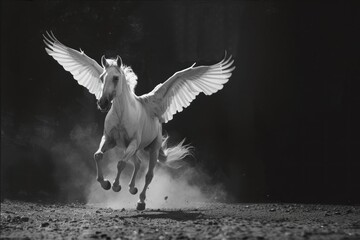 Pegasus Kicking Up Dust in Monochrome