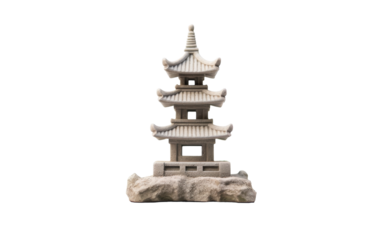 A serene, ancient pagoda stands tall on a rocky outcrop, embodying strength and tranquility