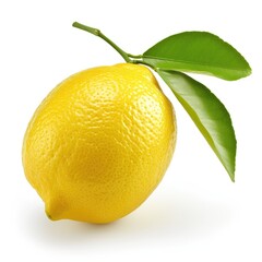 Lemon with leaf isolated on the white background.