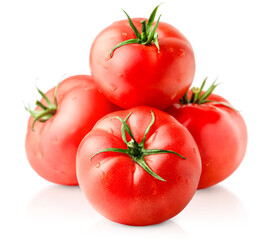 four tomatoes on isolated white background