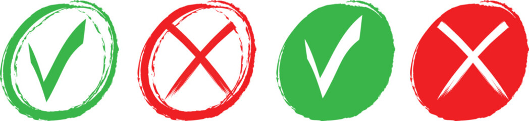 Green check mark icon and red cross mark. checklist signs, approval badge, vector illustration