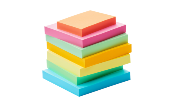 A vibrant stack of multicolored post-it notes on a white background