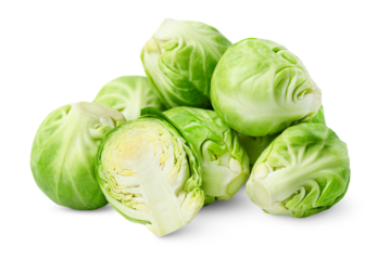 heap of Brussels sprouts on isolated white background, front view