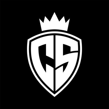 recommend clip art: CS Letter monogram shield and crown outline shape with black and white color design