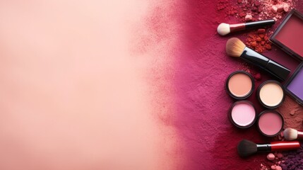 A makeup palette with a pink background - obrazy, fototapety, plakaty