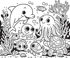 Sea Creatures Joy: Children's Coloring Book Page - 772175823