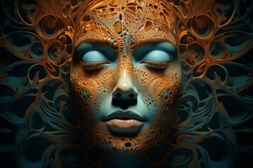 Surreal Fractal face. Science person art. Generate Ai - obrazy, fototapety, plakaty