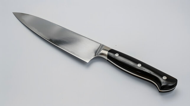 A Chef Knife with a wooden handle and a silver blade isolated on a white background