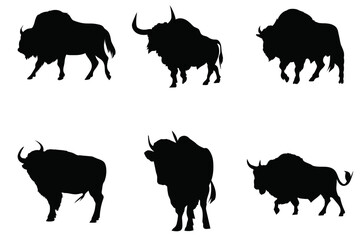 Powerful Bulls,  Dynamic Silhouettes of black bull,  healthy bull  Vectors 