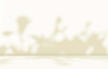 Empty yellow cream golden beige room studio with shadow of leaves for product presentation. Autumn Summer Spring Winger background. Cosmetic beauty showroom. Minimal Mock up. 