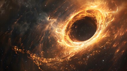 Mesmerizing Cosmic Dance:A Captivating Swirl of Light and Gravity Around a Supermassive Black Hole - obrazy, fototapety, plakaty