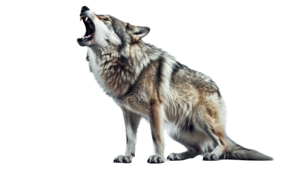 A fierce wolf displaying dominance with jaws wide open in a powerful roar