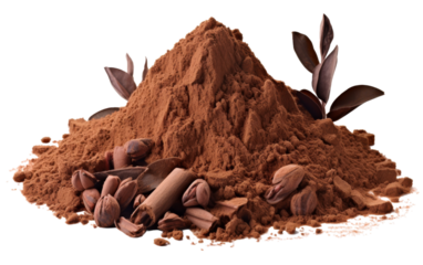 A heap of cocoa powder stands beside another mound, creating a textured and rich display