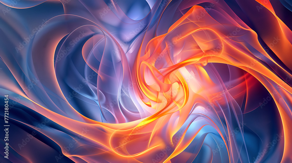 Poster abstract fractal shape in orange and blue colors background. generative ai
