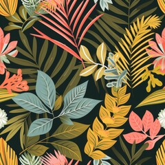 A lush blend of blush and citrus leaves against a dark canvas, perfect for statement-making designs.