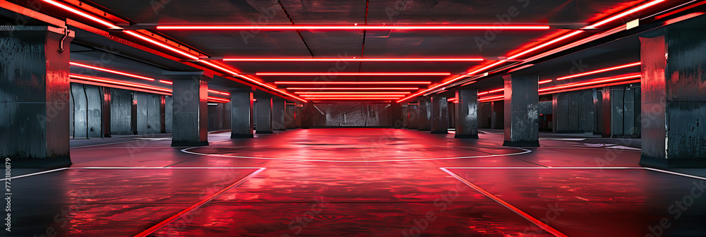 Poster minimalist concrete garage interior, emphasizing urban architecture and modern design in an empty sp