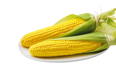 Two ears of corn resting elegantly on a pristine white plate