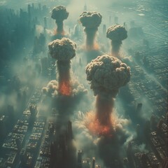 city bombing explosions, illustration