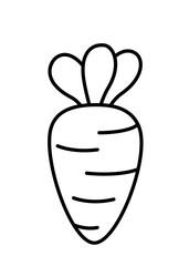 Coloring page with carrot. Black and white cartoon thick carrot. Vector