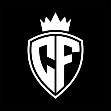 recommend clip art: CF Letter monogram shield and crown outline shape with black and white color design