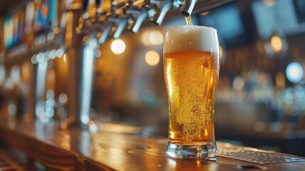 Fototapeta na wymiar beer pouring into glass in bar