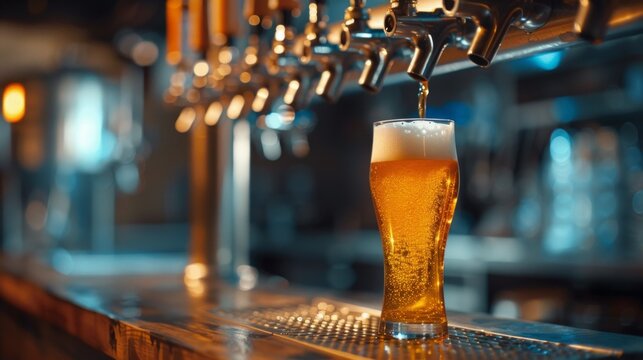 beer pouring into glass in bar
