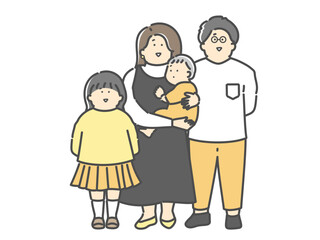 若い夫婦と子供の家族イラスト
