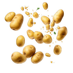 Falling fresh potatoes
