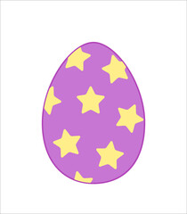 Purple egg with yellow stars. Easter egg. Cartoon, vector