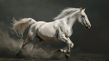 Naklejka na ściany i meble photo of a white horse running .AI generated image
